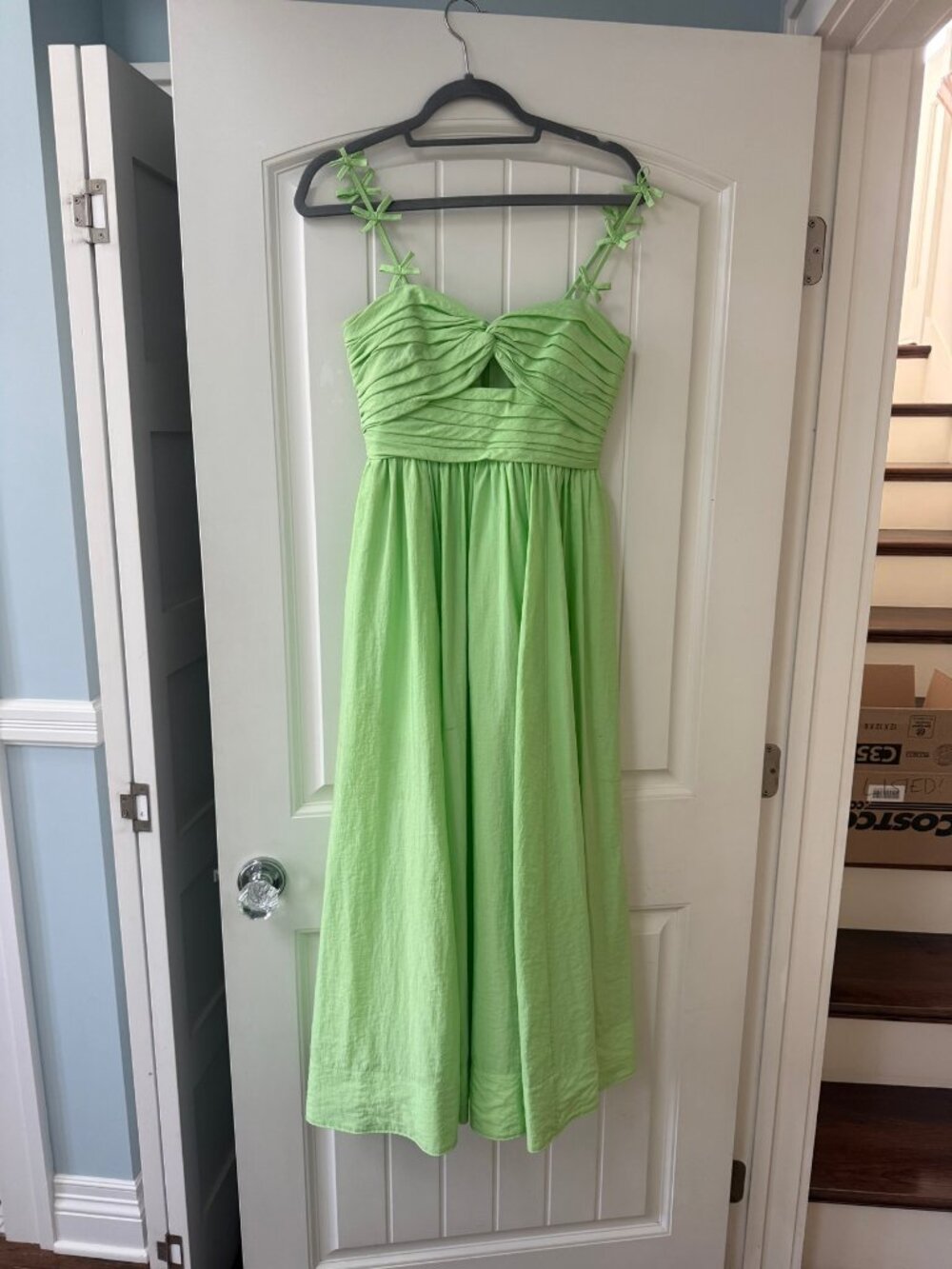 NWT Cinq à Sept Agnes Dress Size 2 Lime Green Bow Strap Midi Dress